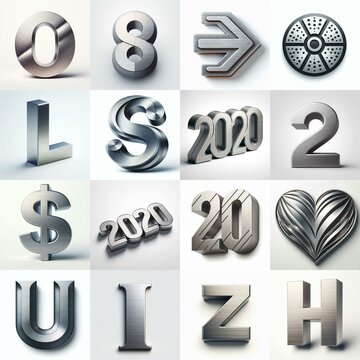 Brushed steel metal Lettering Typeface. AI generated illustration