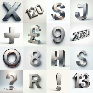 Brushed steel metal Lettering Typeface. AI generated illustration