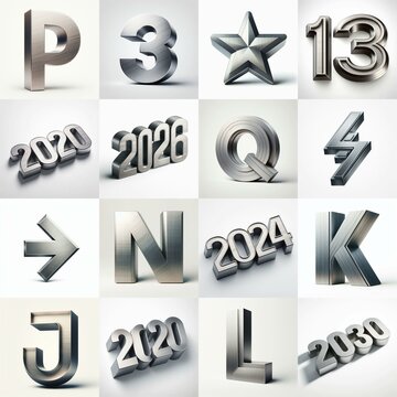 Brushed steel metal Lettering Typeface. AI generated illustration