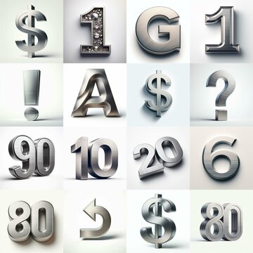 Brushed steel metal Lettering Typeface. AI generated illustration