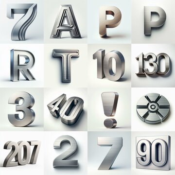 Brushed steel metal Lettering Typeface. AI generated illustration