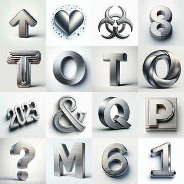 Brushed steel metal Lettering Typeface. AI generated illustration