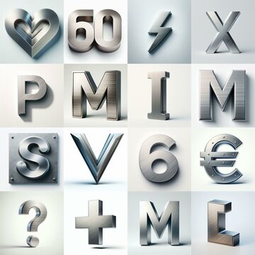 Brushed steel metal Lettering Typeface. AI generated illustration