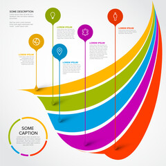 Poster - Infographic template with five droplet pointers on curved rainbow stripes