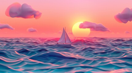 Wall Mural - serene sunset with gentle waves happy concept background wallpaper scene