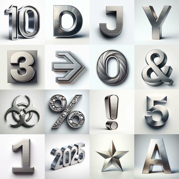 Brushed steel metal Lettering Typeface. AI generated illustration