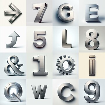 Brushed steel metal Lettering Typeface. AI generated illustration