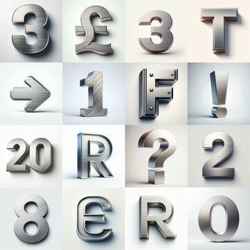 Brushed steel metal Lettering Typeface. AI generated illustration