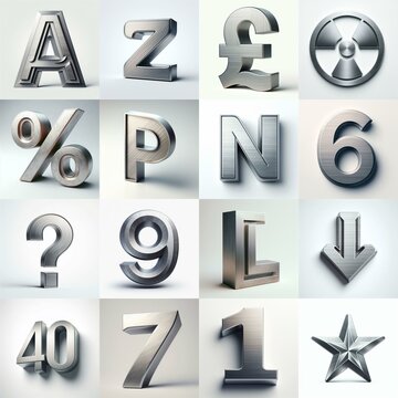 Brushed steel metal Lettering Typeface. AI generated illustration