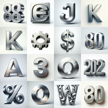 Brushed steel metal Lettering Typeface. AI generated illustration