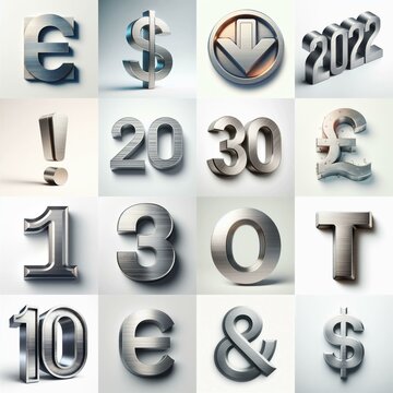 Brushed steel metal Lettering Typeface. AI generated illustration
