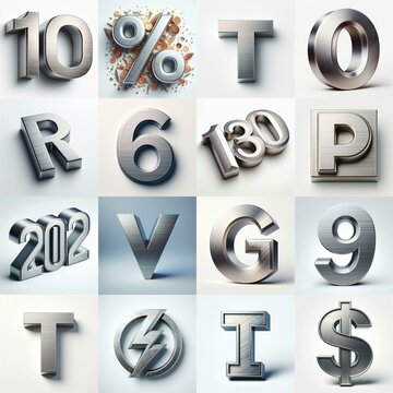Brushed steel metal Lettering Typeface. AI generated illustration