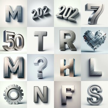 Brushed steel metal Lettering Typeface. AI generated illustration