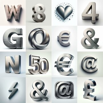 Brushed steel metal Lettering Typeface. AI generated illustration