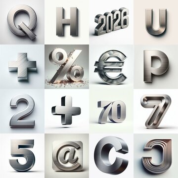 Brushed steel metal Lettering Typeface. AI generated illustration