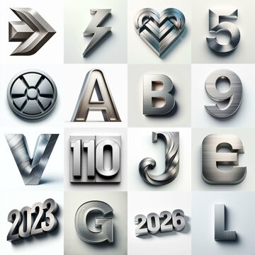 Brushed steel metal Lettering Typeface. AI generated illustration