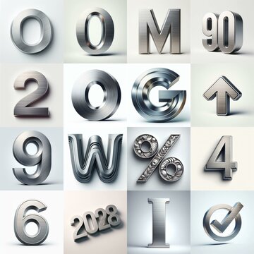 Brushed steel metal Lettering Typeface. AI generated illustration