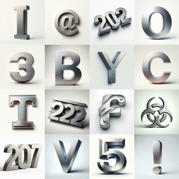 Brushed steel metal Lettering Typeface. AI generated illustration