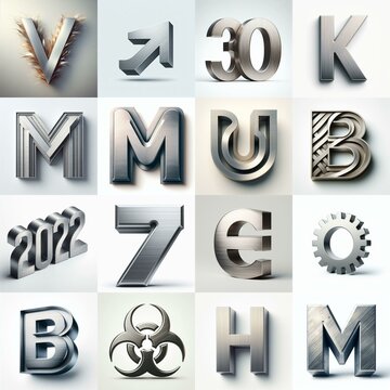 Brushed steel metal Lettering Typeface. AI generated illustration