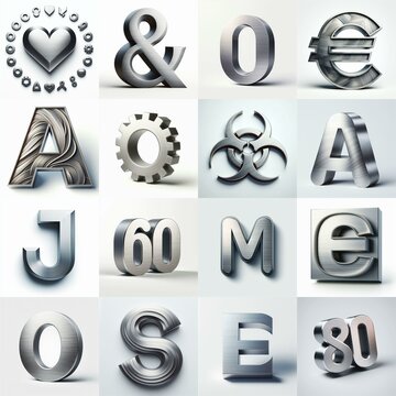 Brushed steel metal Lettering Typeface. AI generated illustration