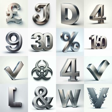 Brushed steel metal Lettering Typeface. AI generated illustration