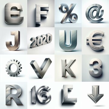 Brushed steel metal Lettering Typeface. AI generated illustration