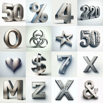 Brushed steel metal Lettering Typeface. AI generated illustration