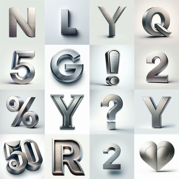 Brushed steel metal Lettering Typeface. AI generated illustration