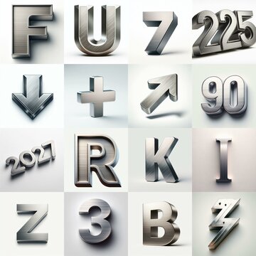 Brushed steel metal Lettering Typeface. AI generated illustration