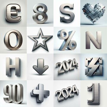 Brushed steel metal Lettering Typeface. AI generated illustration