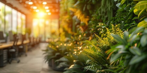 Enhance office ambiance with sustainable biophilic design for a productive environment. Concept Sustainable Design, Biophilic Design, Office Ambiance, Productive Environment