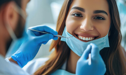 beautiful female smiling while checking from dentist