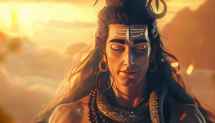 Peaceful or meditating face of lord shiva