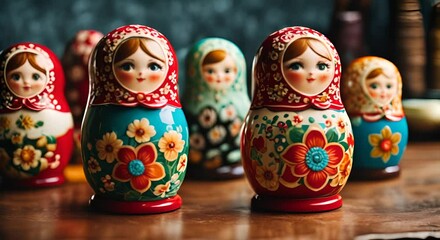 Wall Mural - Russian matryoshkas on a table.