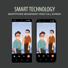 Poster - Smartphone Video Calling for Remote Work, Online Meetings, and Communication between friends, colleagues and buddy. online meeting vector concept.