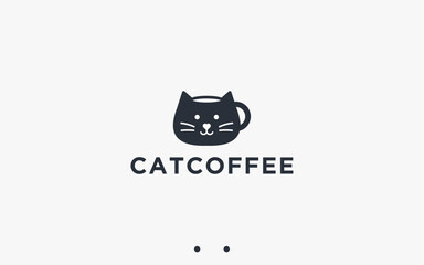 Wall Mural - coffee with cat logo design vector silhouette illustration