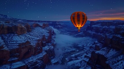 Canvas Print - Hot balloon flying in air in Grand Canyon.