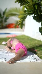 Sticker - Woman Practicing Yoga and Doing Stretching Exercises Outdoors on a Sunny Summer Day