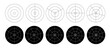 © YURII - Outline polar grid set. Polar grid divided template set. Radar circular graph screen. Grid with concentric circles diagram. Vector