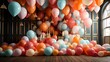 © Chon.Design - Indoor party room with colorful balloons and streamers, ready for celebration