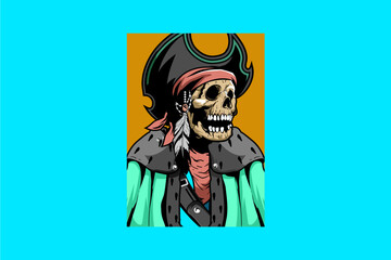 Wall Mural - Pirate Skull cartoon character art illustration vector template