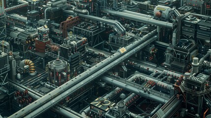 Poster - automated factories linked by high-speed tubes each specialize in a production stage, ensuring effic