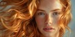 © Iryna - Sensual redhead model with flowing wavy hair exudes elegant glamour in a sunny studio portrait.