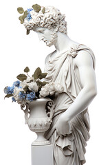 Poster - PNG  Greek sculpture holding flower bouquet statue plant adult.