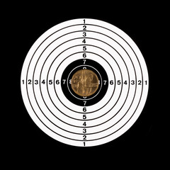 20 CZK coin in the center of the shooting target