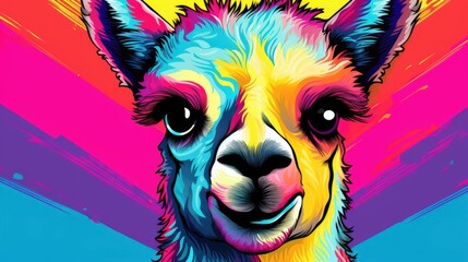 Wall Mural - colorful animal lama portrait illustration