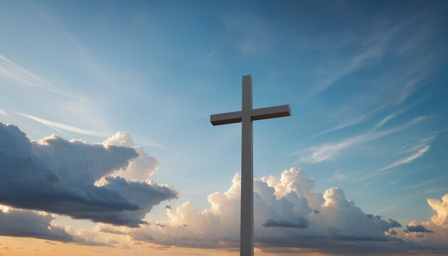Ethereal Cross: A Symbol of Faith and Hope against a Heavenly Backdrop