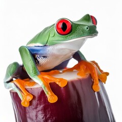 Poster - Red-eyed tree frog isolated on white background, cutout