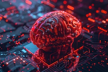 Poster - Digital brain concept representing artificial intelligence on a circuit board.