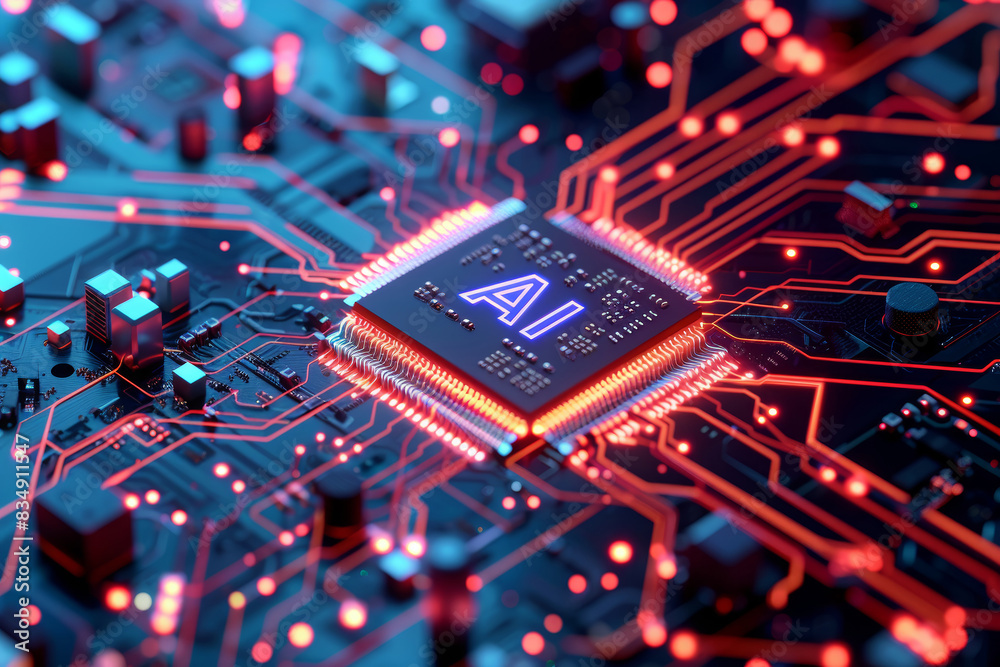 AI computer chip motherboard illustration. Artificial intelligence ...